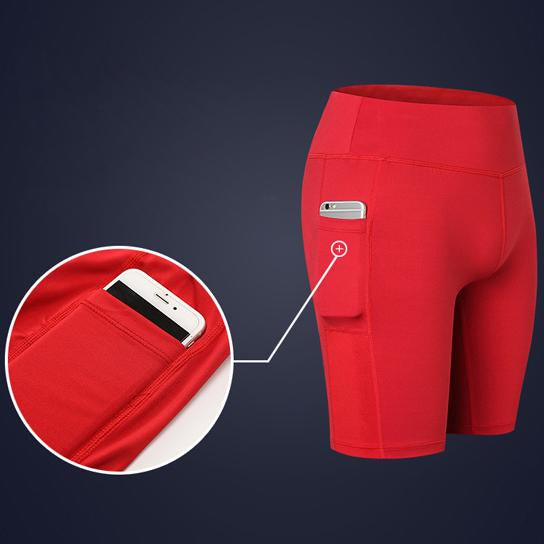 Elastic Yoga Shorts With Pocket