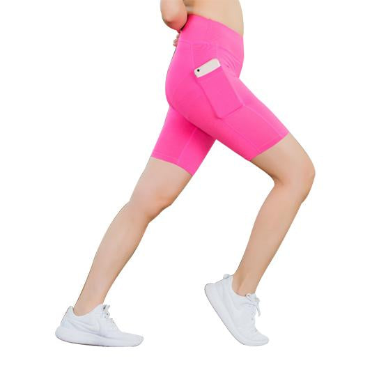 Elastic Yoga Shorts With Pocket