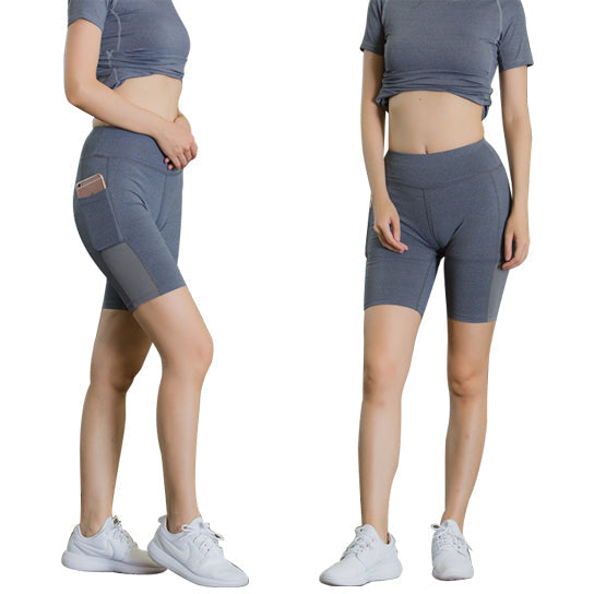 Elastic Yoga Shorts With Pocket