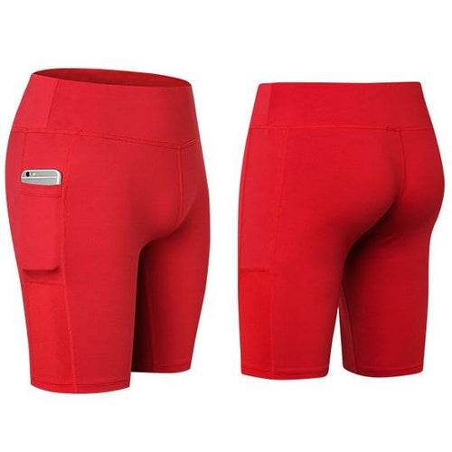 Elastic Yoga Shorts With Pocket