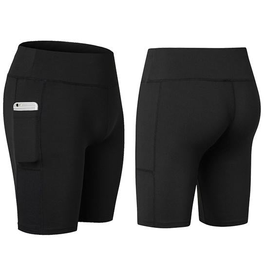 Elastic Yoga Shorts With Pocket